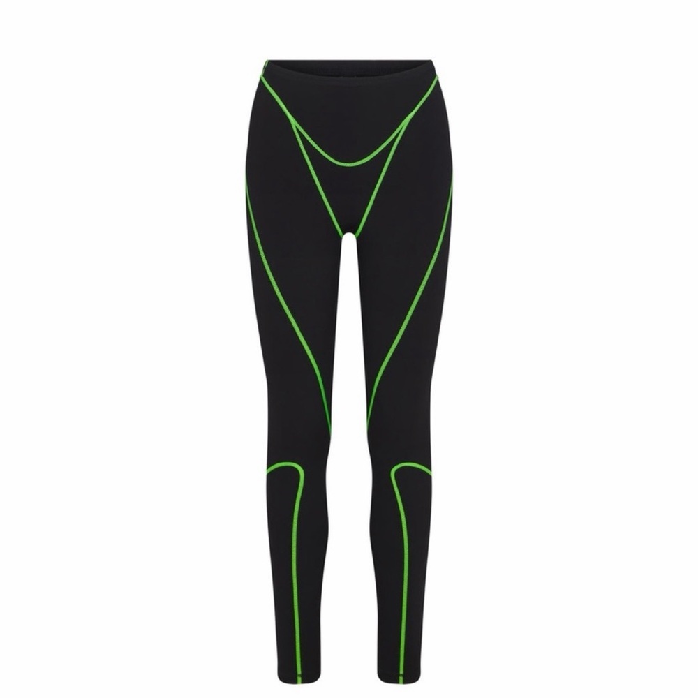 SKIMS Black Leggings with Neon Green Trim